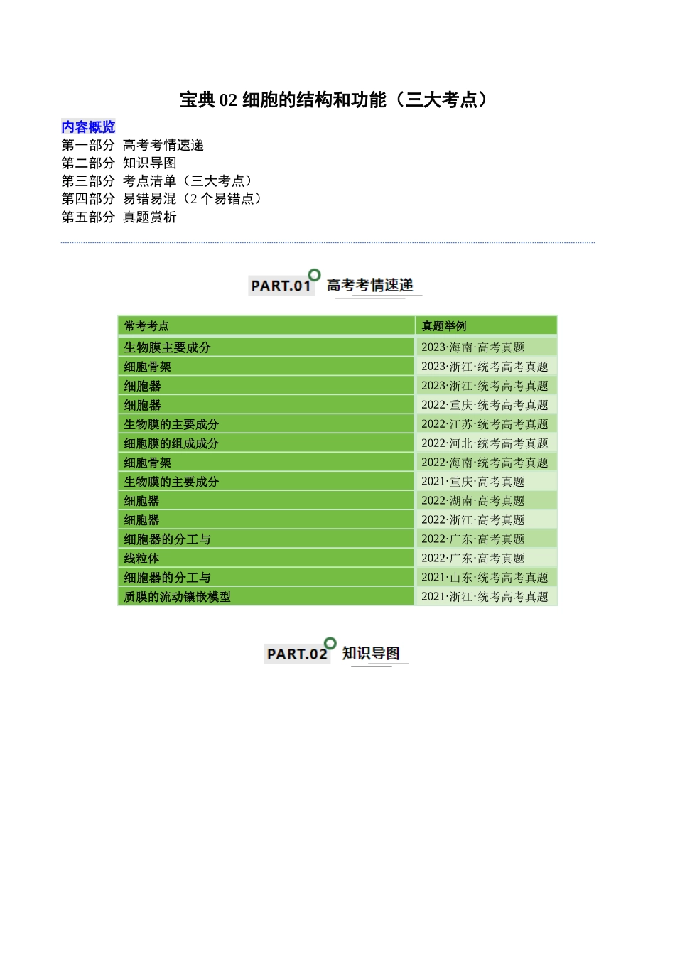宝典02 细胞的结构和功能(3考点+2易错点)(原卷版).docx_第1页