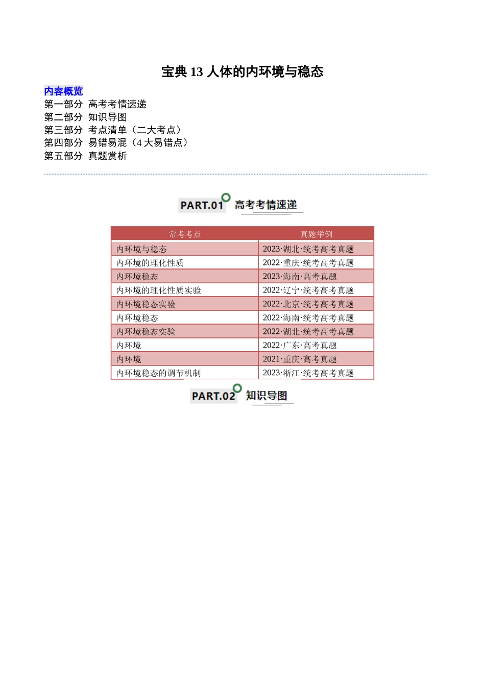 宝典13 人体的内环境与稳态（原卷版）.docx_第1页