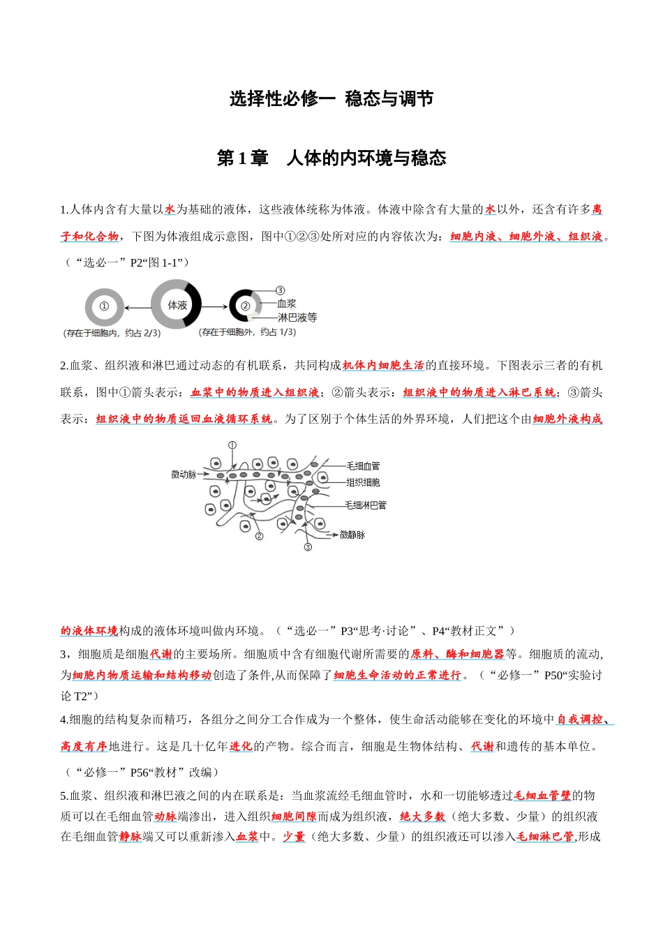 必背考点及易错选择性必修1 稳态与环境-17页.docx_第1页