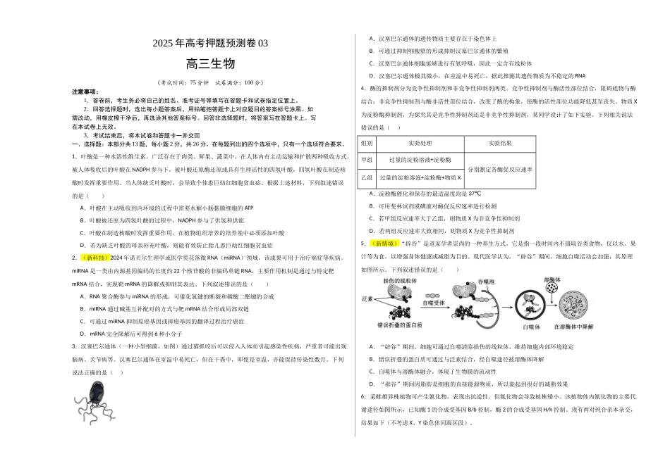 生物(河北卷03)(考试版A3).docx_第1页