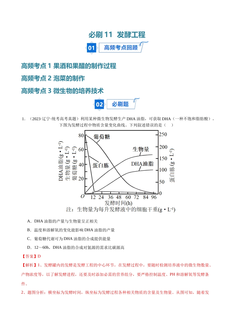 必刷11 发酵工程(共50题)(教师版).docx_第1页