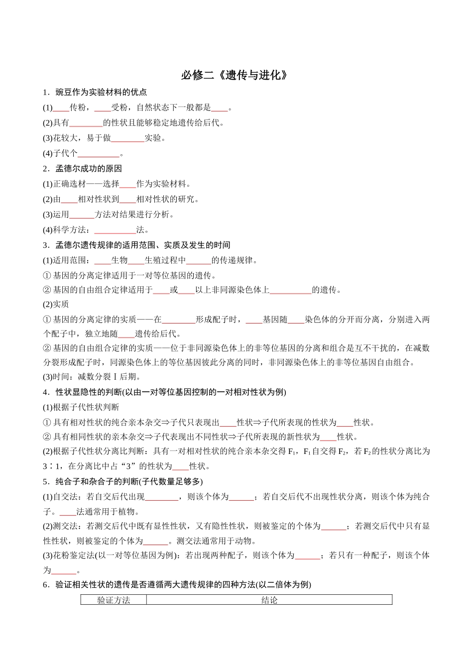 必修2 遗传与进化-8页(填空版)重点知识天天背.docx_第1页