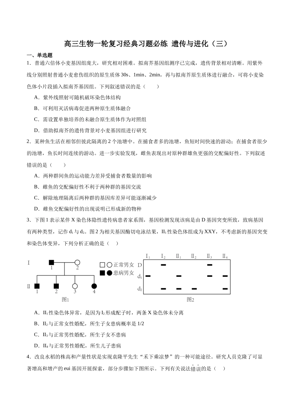 必修2 遗传与进化必刷卷03（原卷版）.docx_第1页