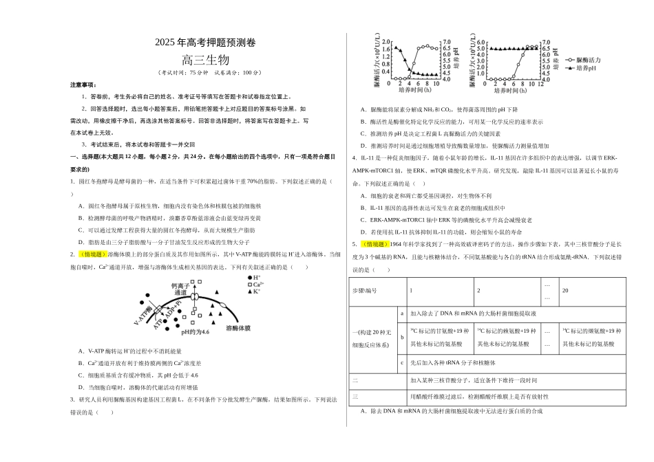 生物(湖南卷01)(考试版A3).docx_第1页