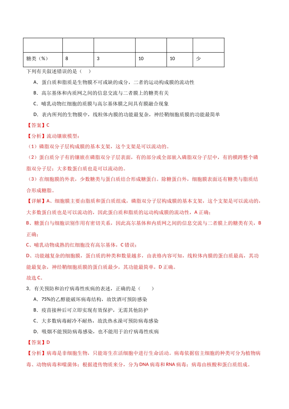 单元检测卷02 细胞的结构、功能和物质运输（解析版 ）.docx_第2页