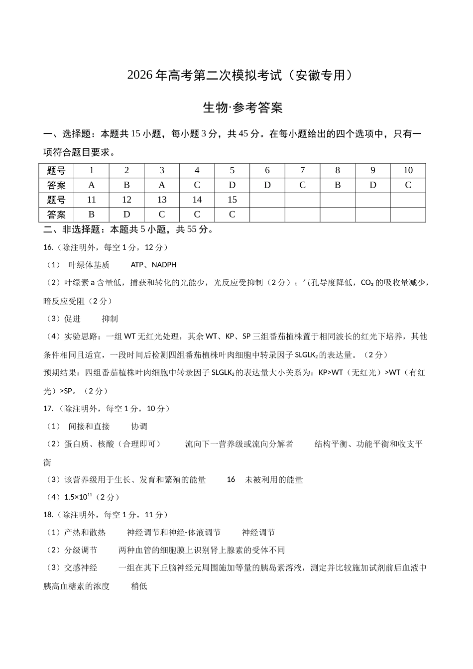 生物二模模拟卷(安徽专用)(参考答案).docx_第1页