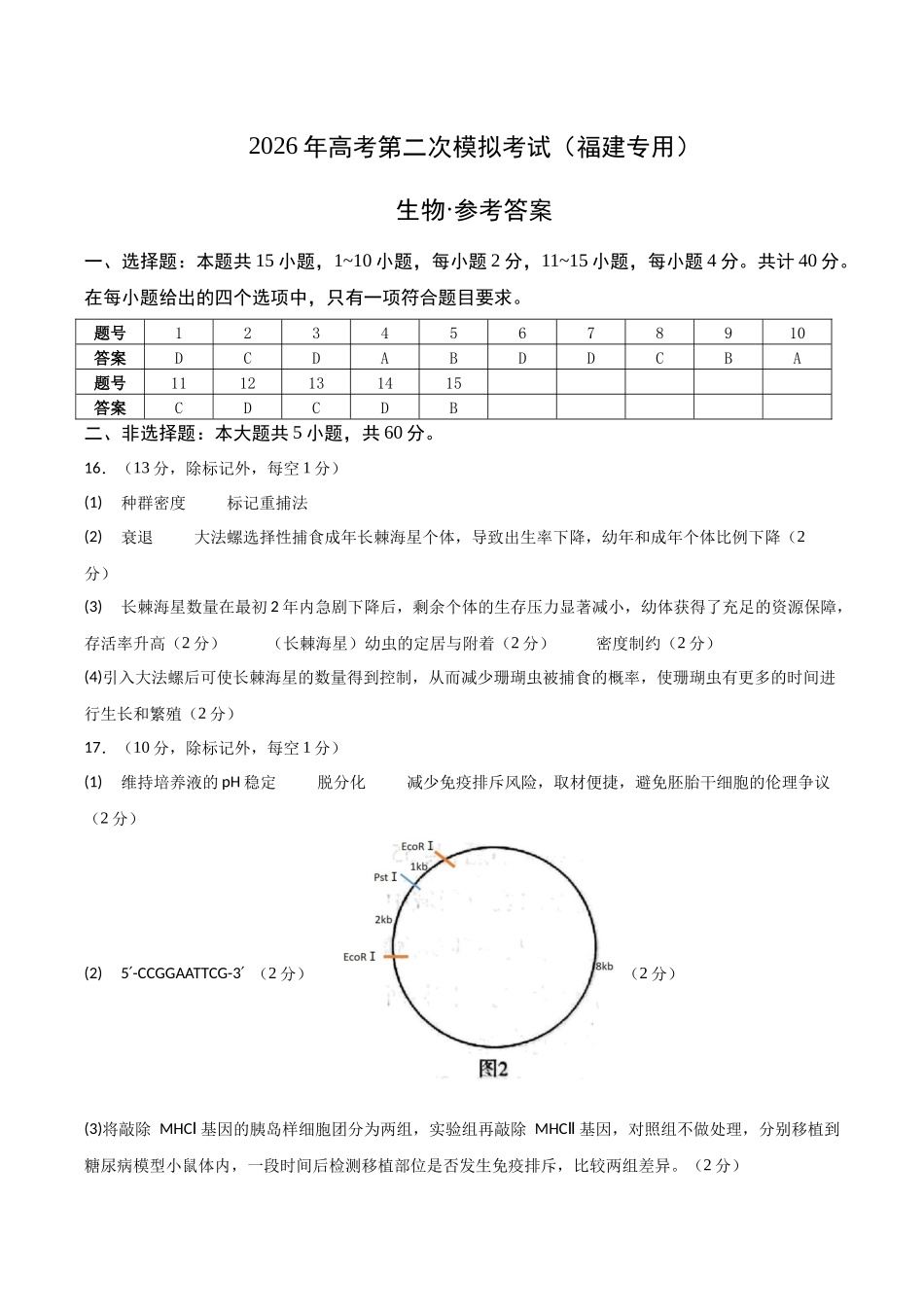 生物二模模拟卷（福建专用）（参考答案）.docx_第1页