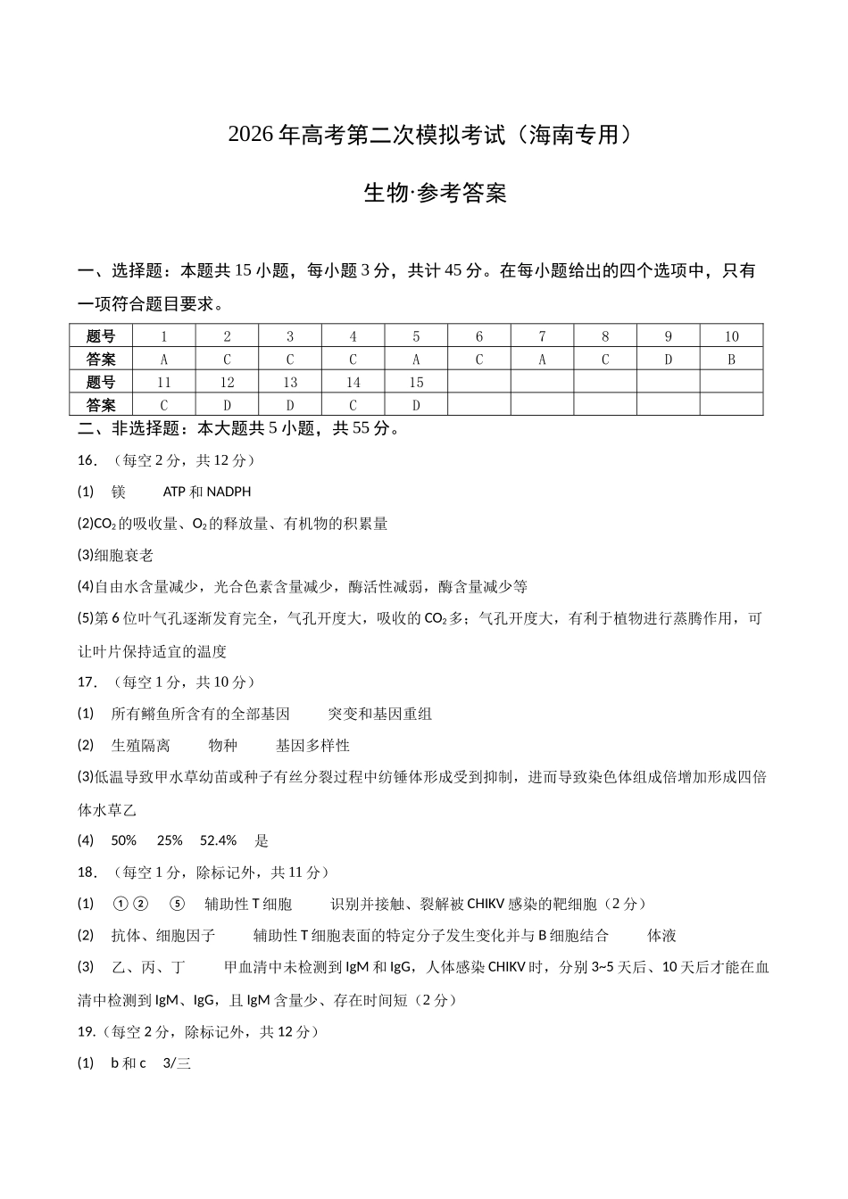 生物二模模拟卷(海南专用)(参考答案).docx_第1页
