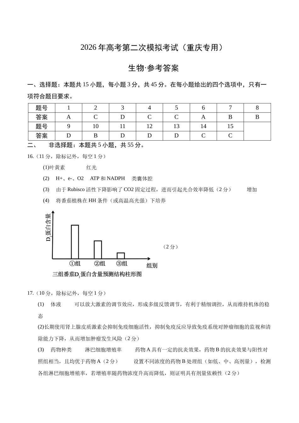 生物二模模拟卷(重庆专用)(参考答案).docx_第1页