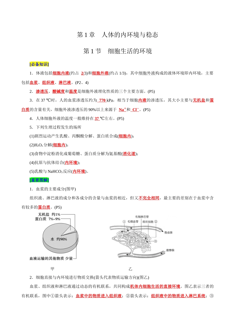 第1章 人体的内环境与稳态（背诵版）.docx_第1页