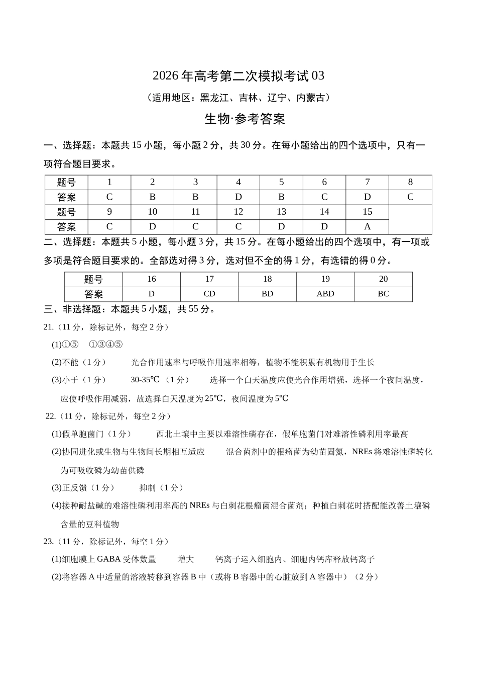 生物二模模拟卷03(黑吉辽蒙专用)(参考答案).docx_第1页