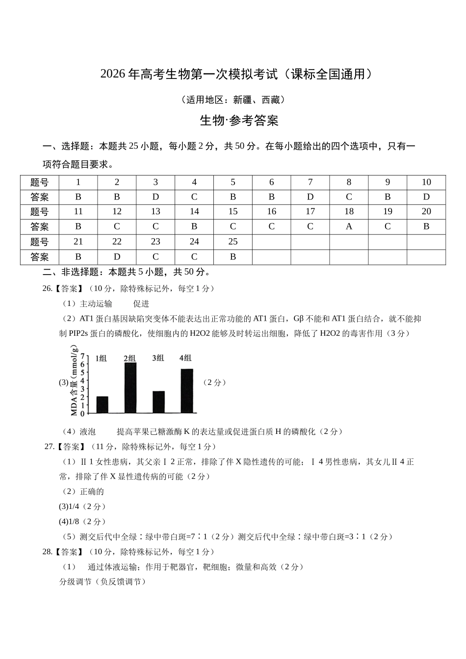 生物一模保分卷(课标全国通用)(参考答案).docx_第1页