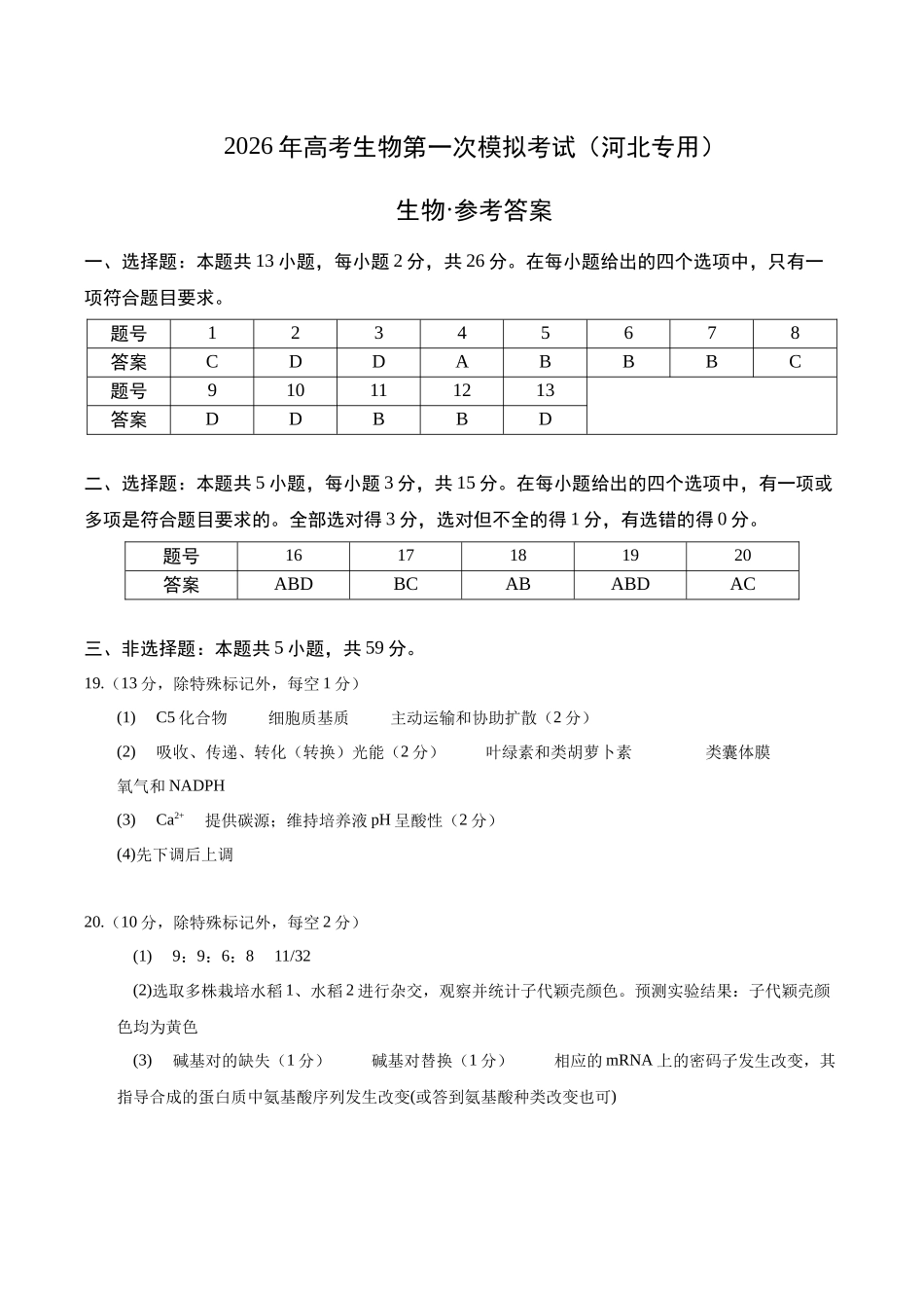生物一模模拟卷(河北专用)(参考答案).docx_第1页