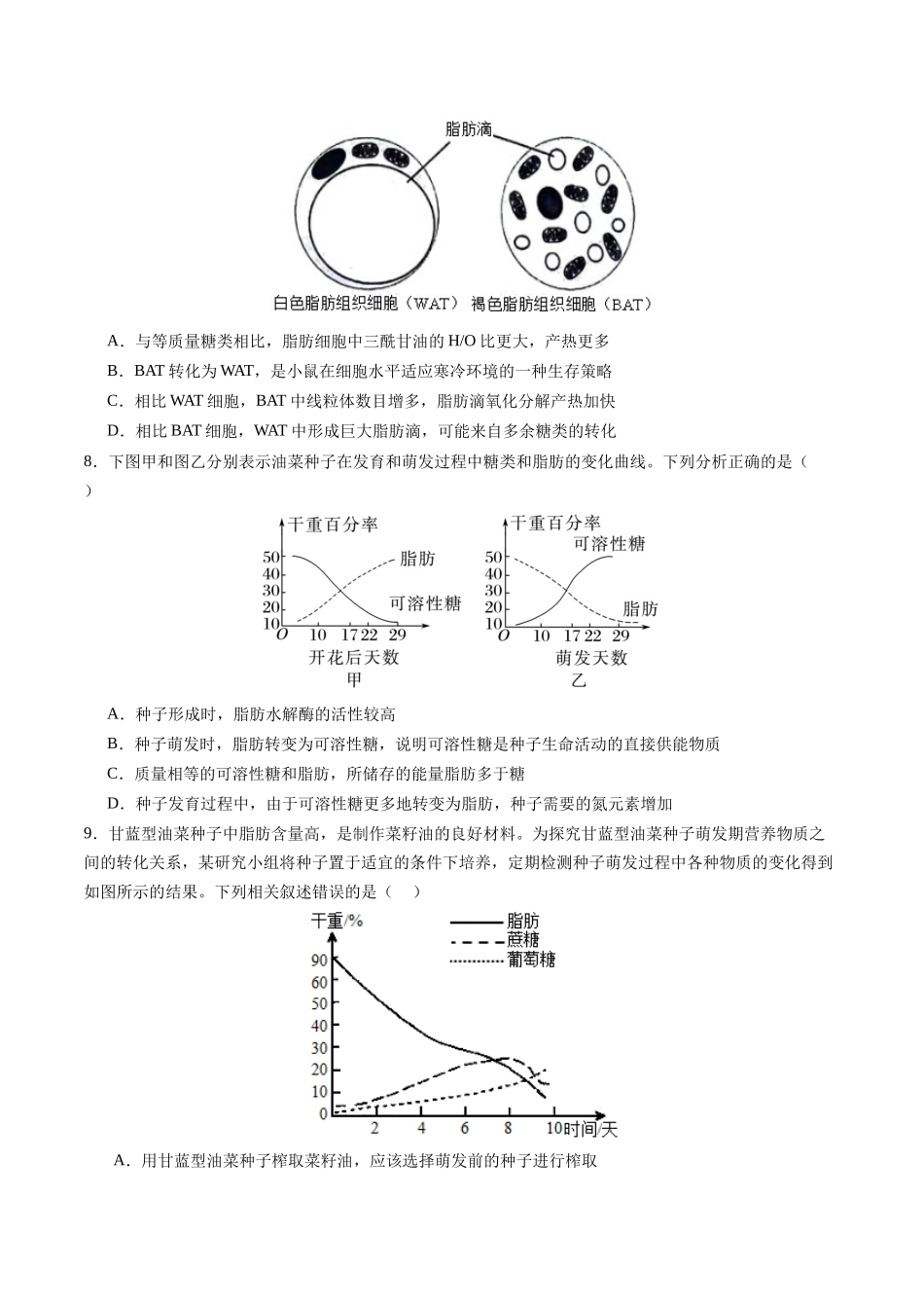 第03讲 糖类和脂质（专项训练）（安徽专用）（学生版） .docx_第3页