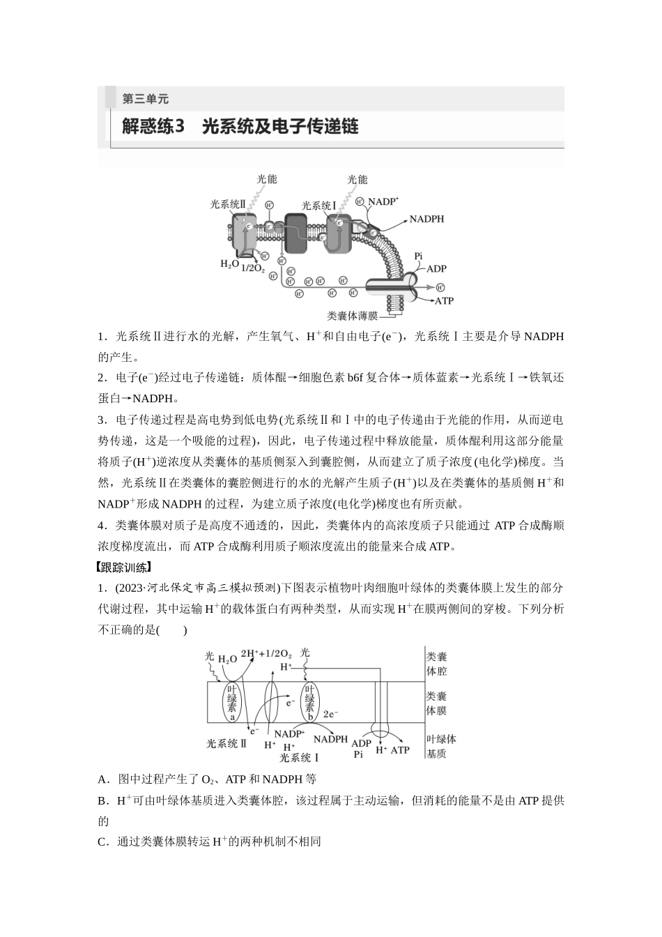 第3单元 解惑练3 光系统及电子传递链.docx_第1页