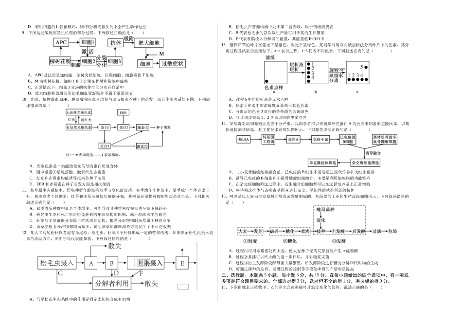 生物一模提分卷01(山东专用)(考试版A3).docx_第2页