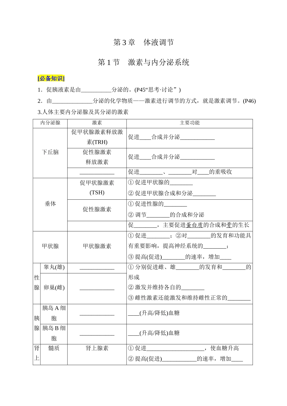 第3章 体液调节（填空版）-6页.docx_第1页