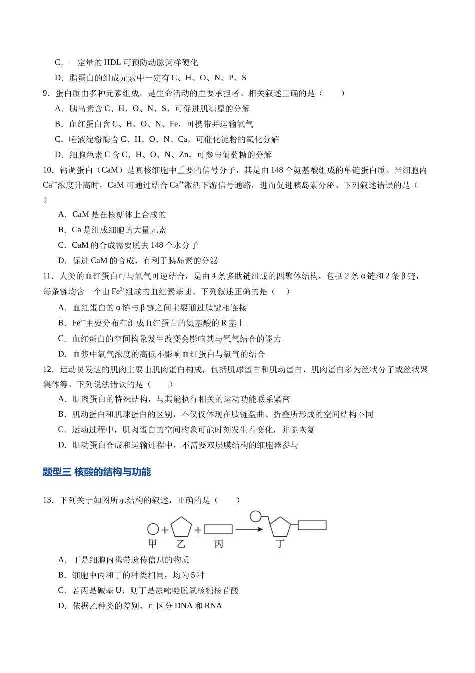 第04讲 蛋白质和核酸(专项训练)(四川专用)(学生版).docx_第3页