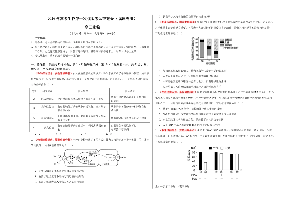 生物一模突破卷(福建专用)(考试版A3).docx_第1页