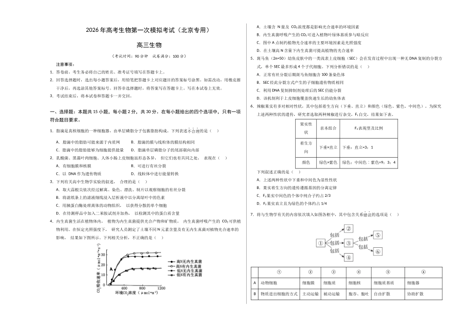 生物一模突破卷01(北京专用)(考试版A3).docx_第1页