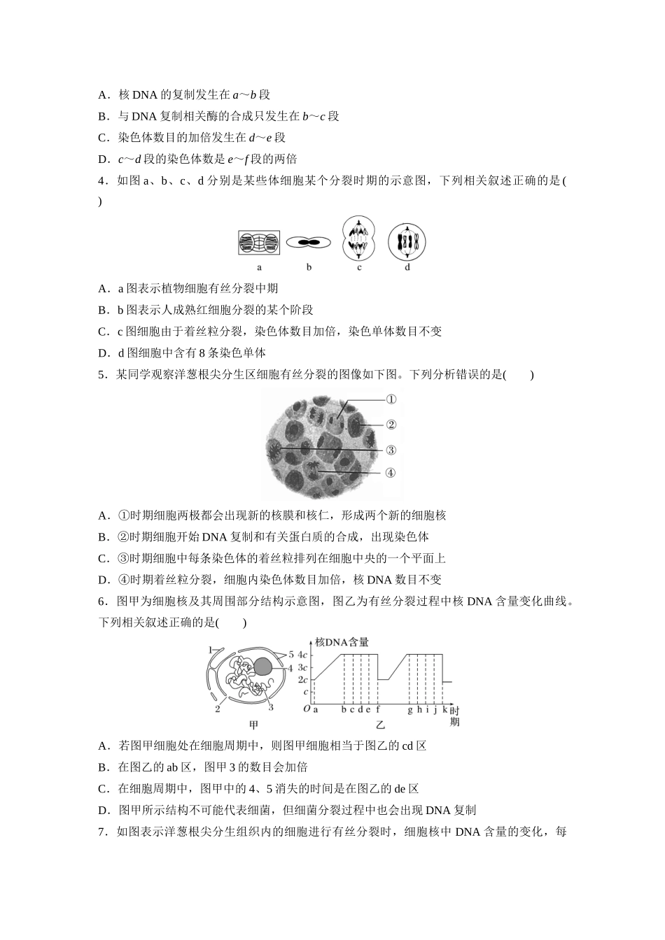 第4单元　课时练2　有丝分裂过程中相关变化及观察实验.docx_第2页