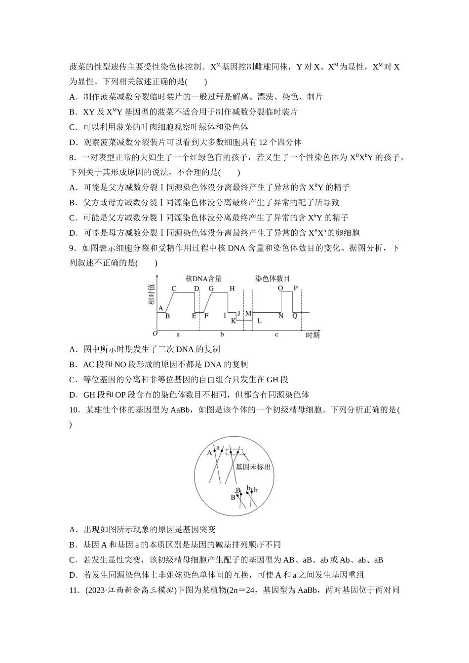 第4单元 课时练4 减数分裂与有丝分裂的比较及观察蝗虫精母细胞减数分裂装片.docx_第3页