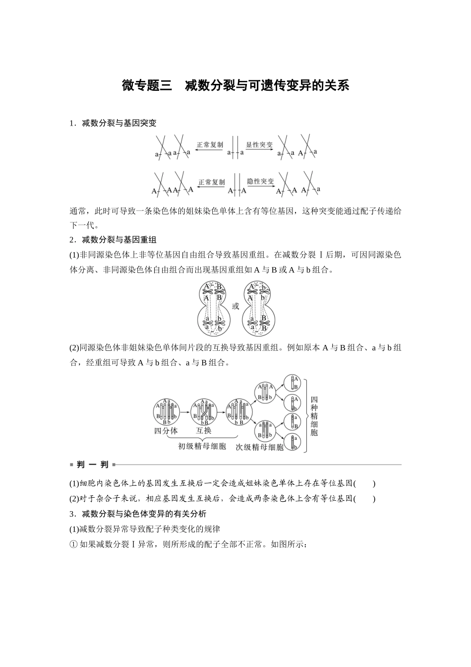 第4单元　微专题三　减数分裂与可遗传变异的关系.docx_第1页