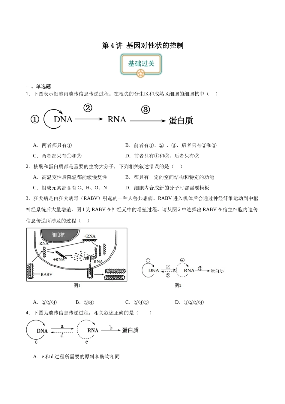 第4讲 基因对性状的控制(原卷版).docx_第1页