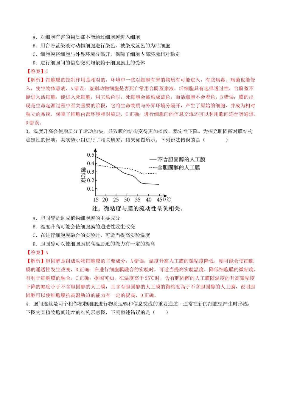 第05讲 细胞膜和细胞核（专项训练）（教师版）.docx_第2页
