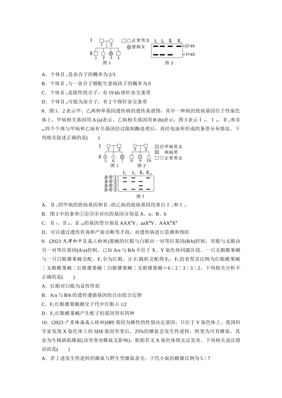 第5单元 课时练8 伴性遗传的特点与应用及人类遗传病.docx_第3页