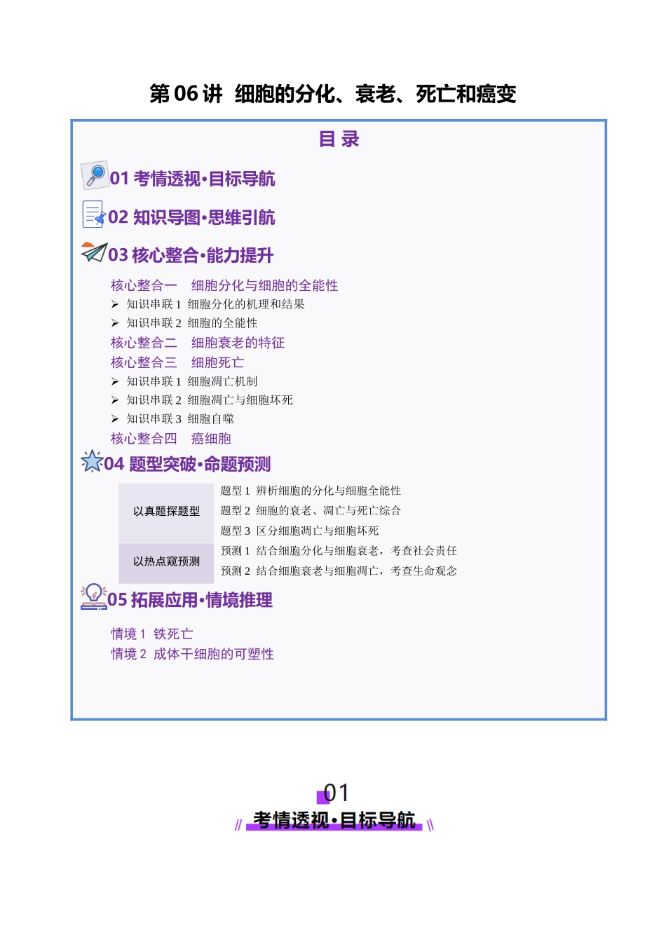 第06讲 细胞的分化、衰老、死亡和癌变（讲义）（学生版）.docx_第1页