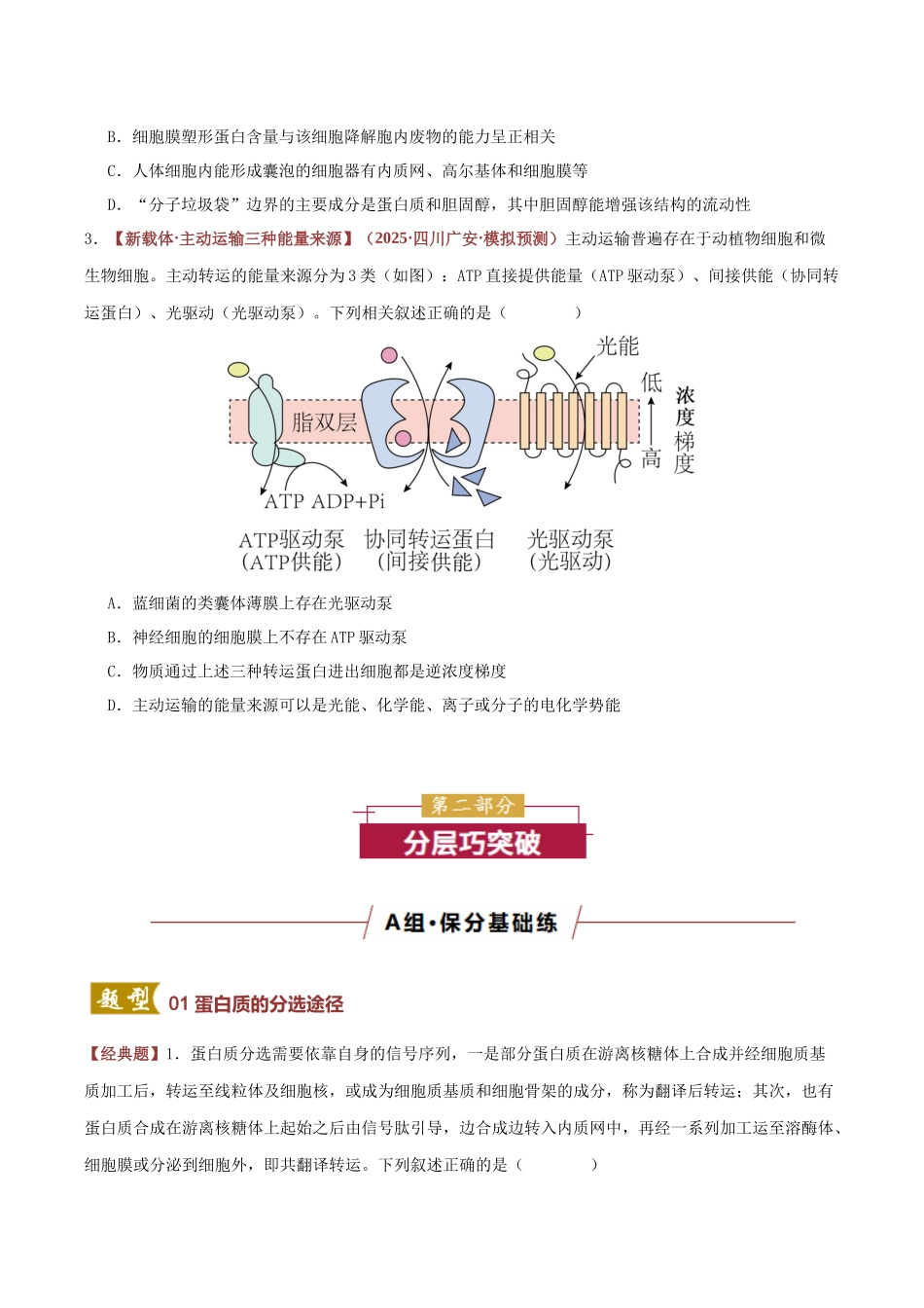 微专题1 蛋白质分选与特殊跨膜运输 (专题专练)(全国通用)(学生版).docx_第2页