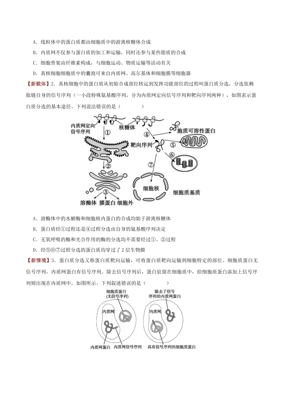 微专题1 蛋白质分选与特殊跨膜运输 (专题专练)(全国通用)(学生版).docx_第3页