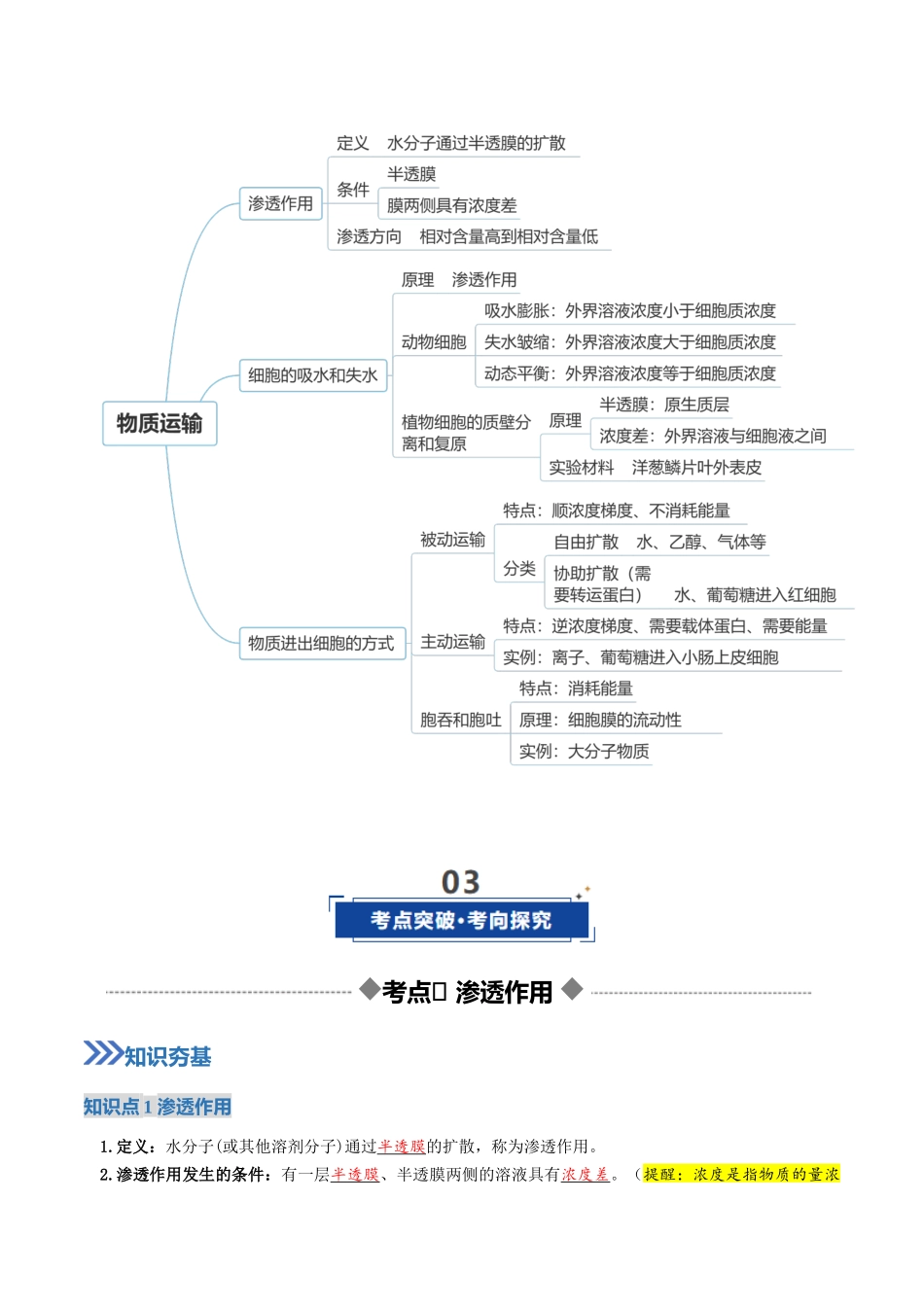 第07讲 物质运输(复习讲义)(全国通用)(教师版).docx_第3页