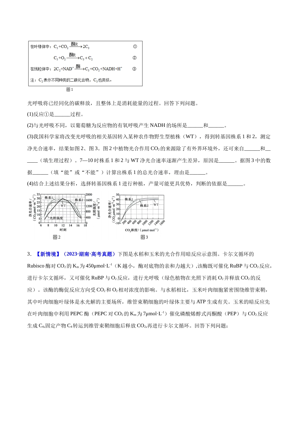 微专题03 光呼吸、C4植物等特殊代谢类型 (培优专练)(学生版).docx_第2页