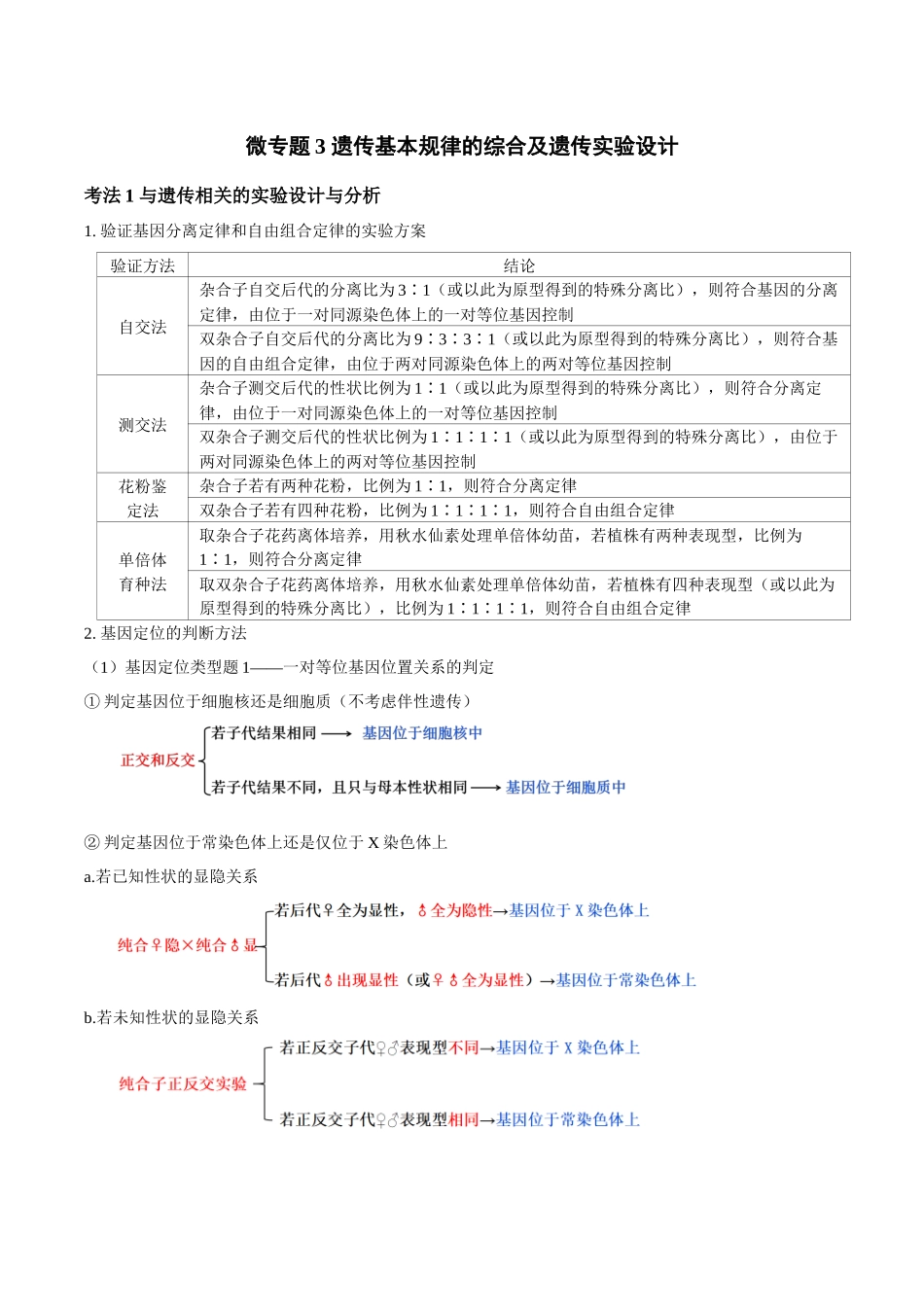 微专题3 遗传基本规律的综合及遗传实验设计(讲义)(原卷版).docx_第1页