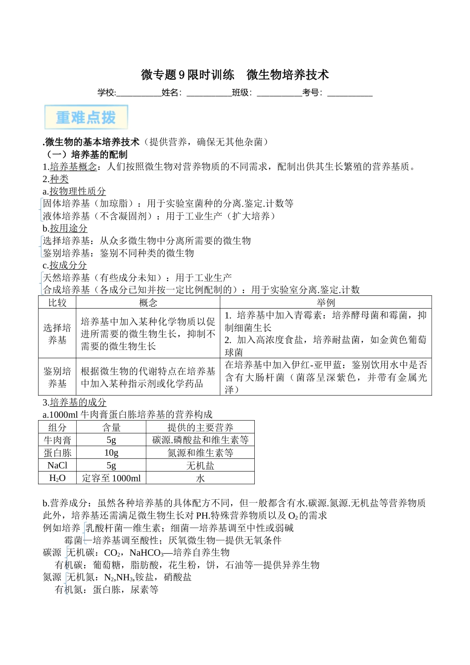 微专题9 微生物的培养技术解析版.docx_第1页
