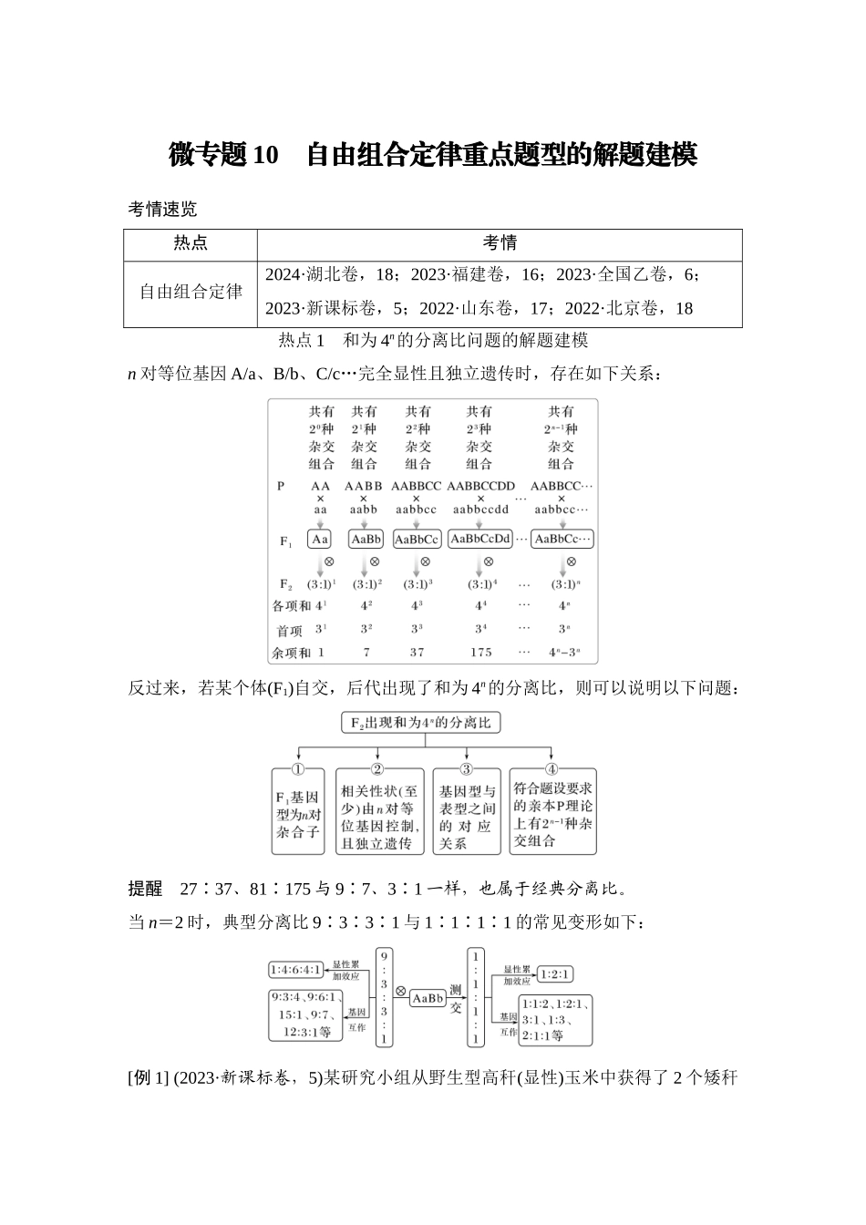 微专题10：自由组合定律重点题型的解题建模.docx_第1页