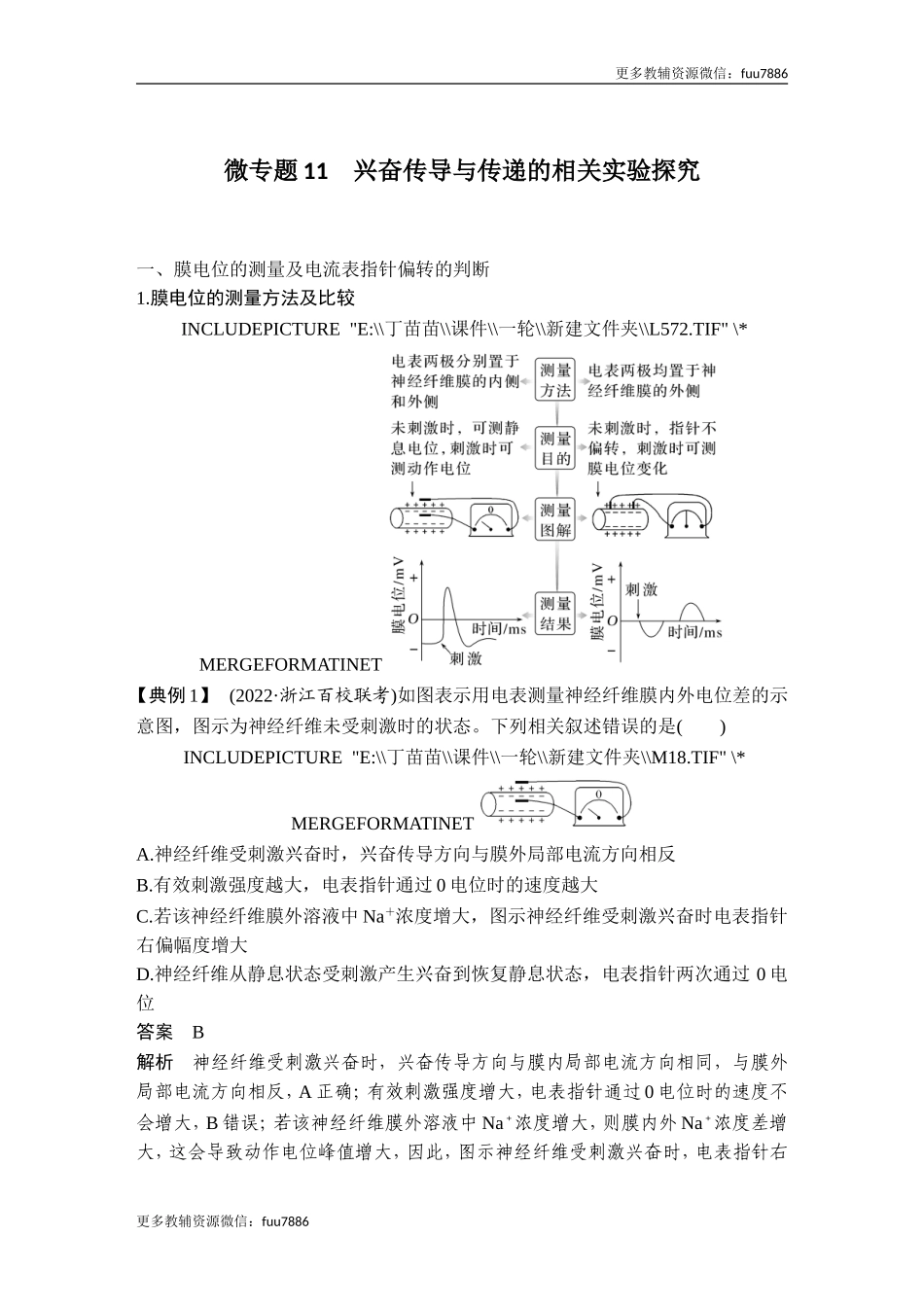 微专题11 兴奋传导与传递的相关实验探究.doc_第1页