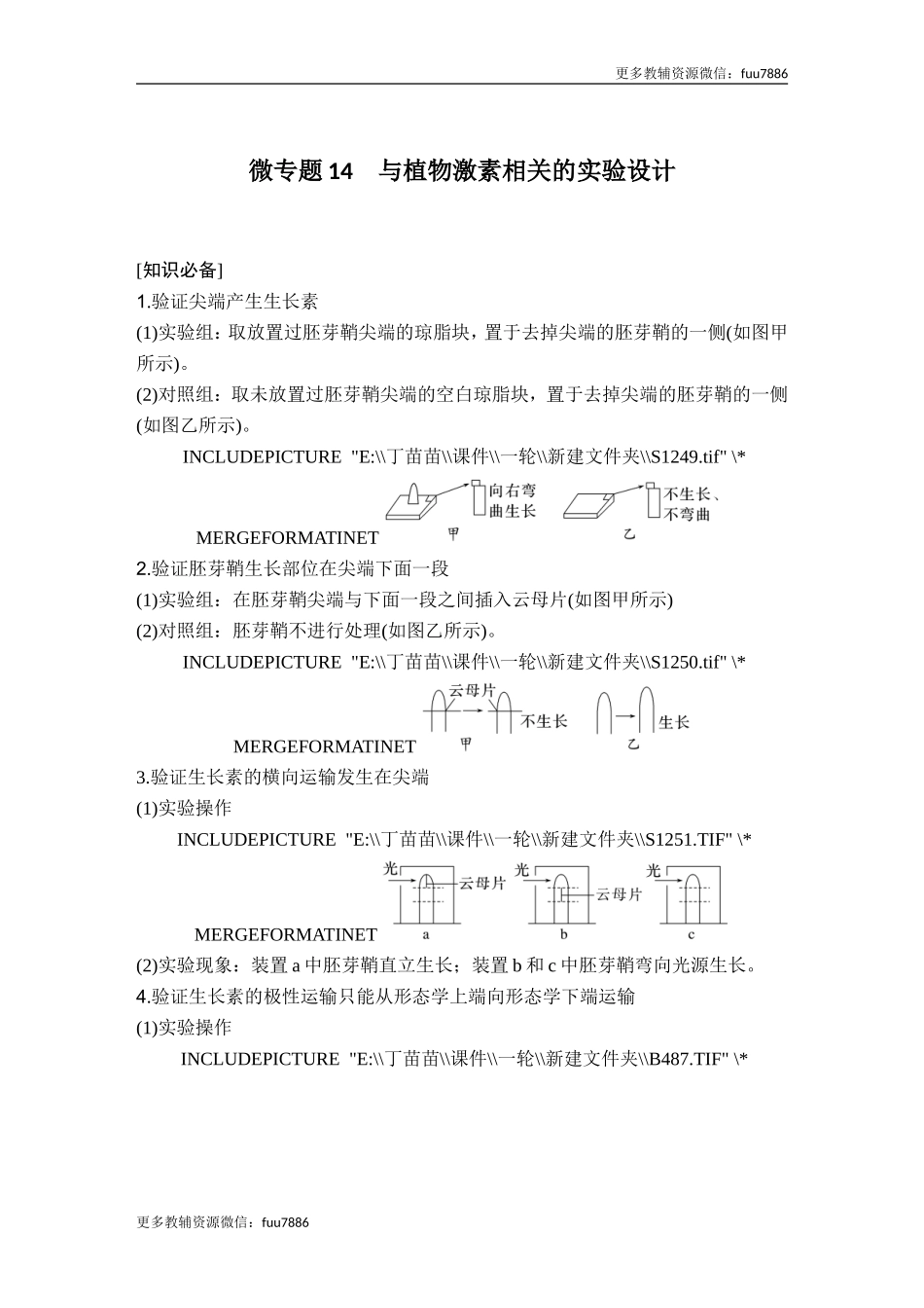 微专题14 与植物激素相关的实验设计.doc_第1页