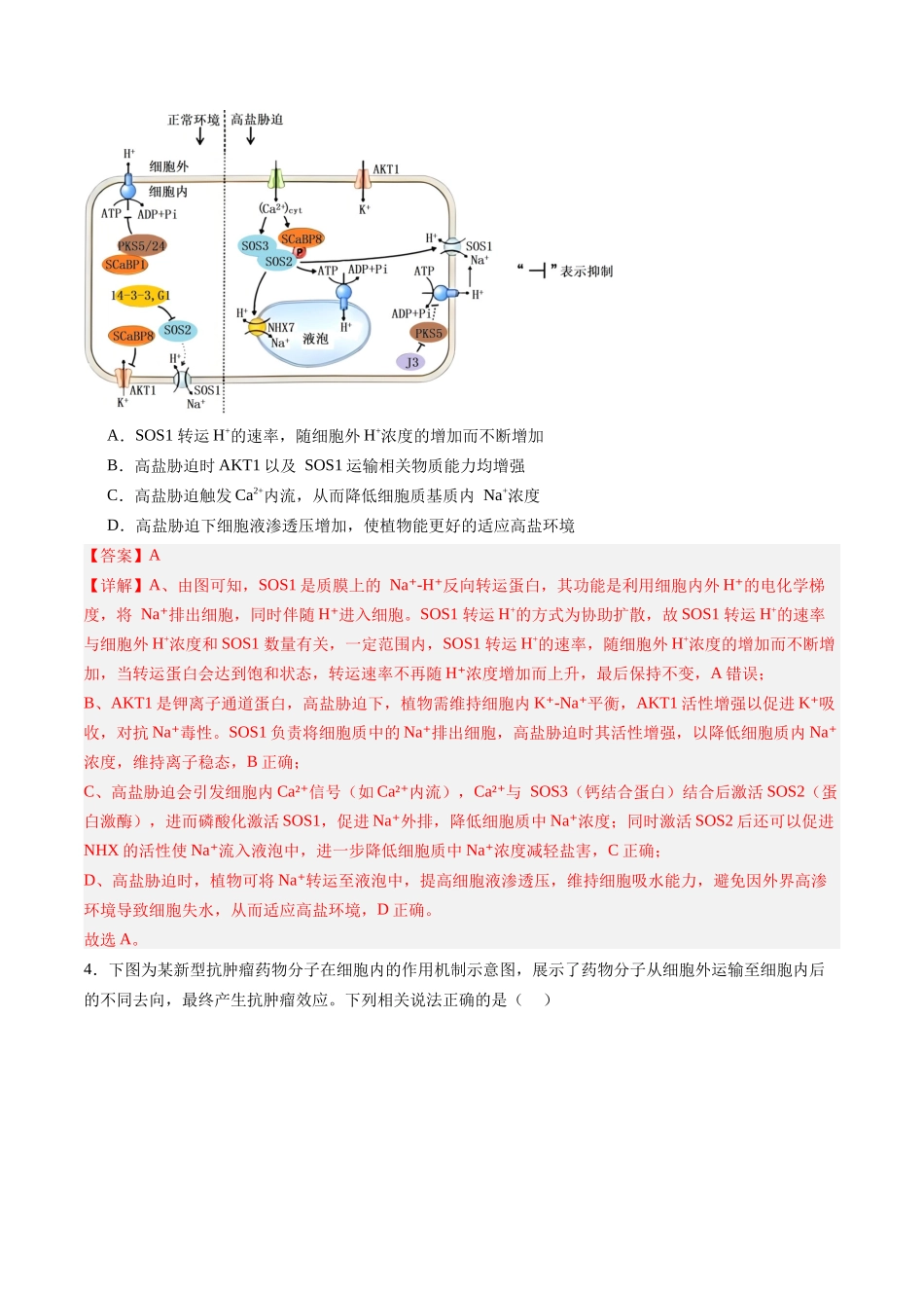 第08讲 物质进出细胞方式及影响因素(专项训练)(安徽专用)(教师版).docx_第3页