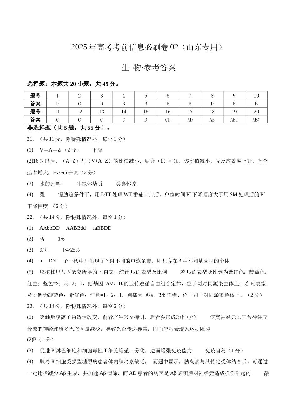 信息必刷卷02（山东专用）参考答案.docx_第1页
