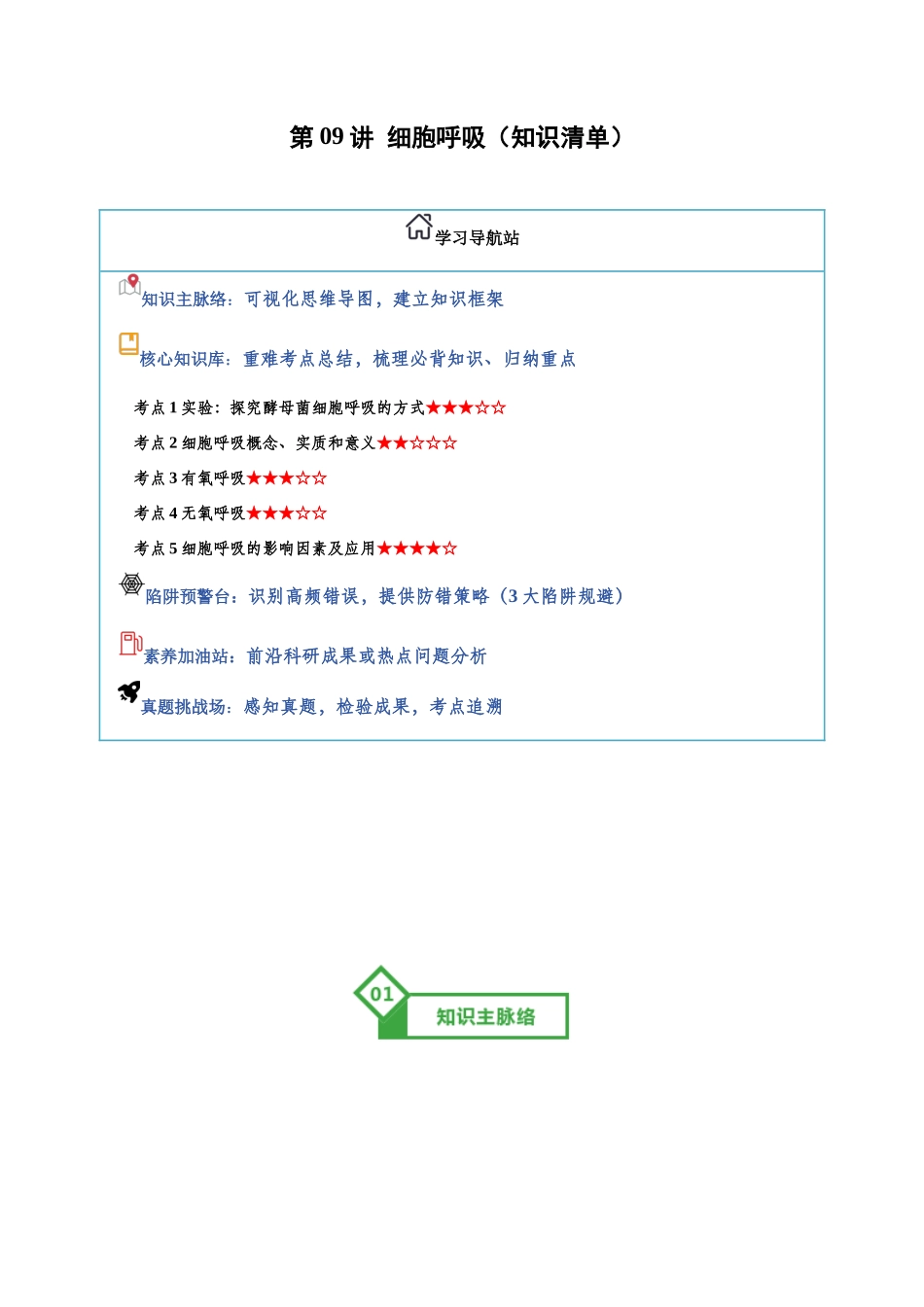 第09讲 细胞呼吸(知识清单)(全国通用)(学生版).docx_第1页