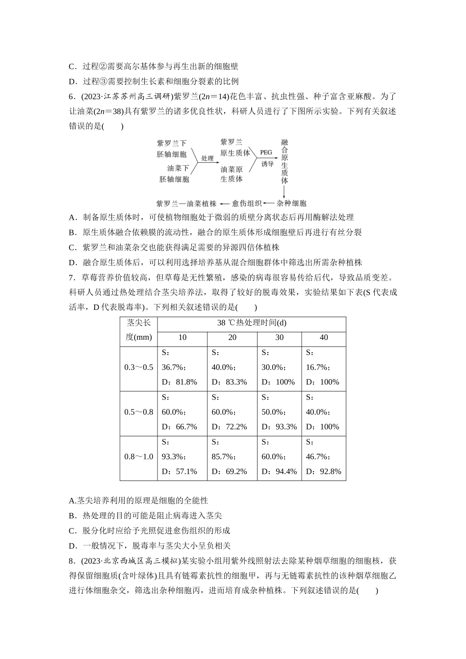 第10单元 课时练3 植物细胞工程.docx_第2页