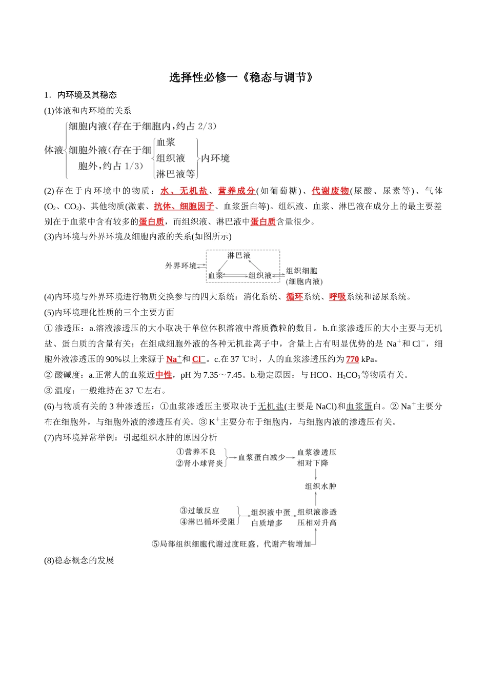 选择性必修1 稳态与调节-7页(背诵版)重点知识天天背.docx_第1页