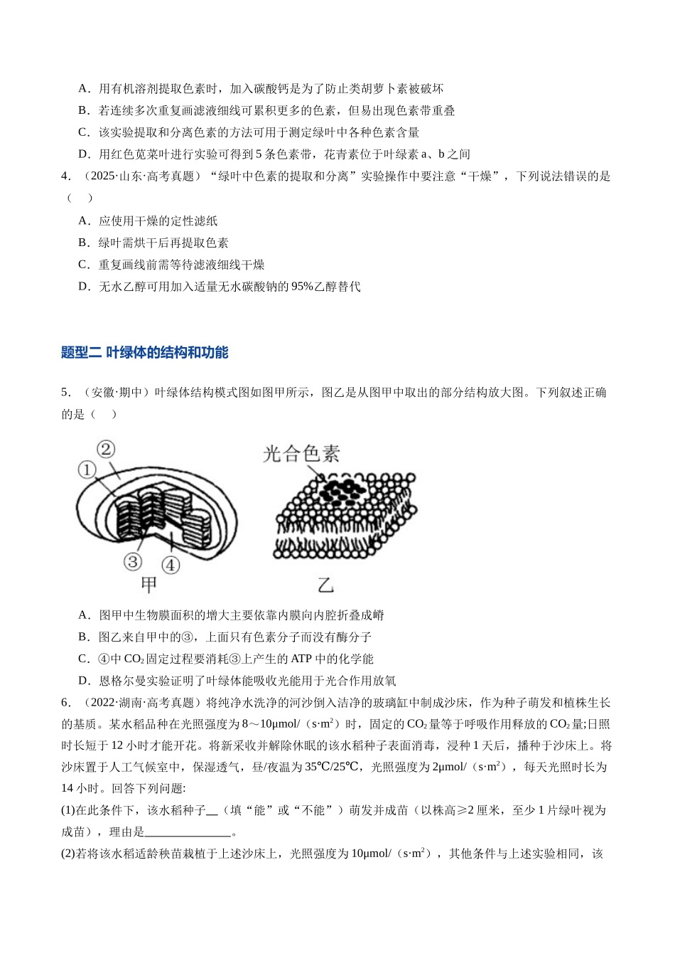 第11讲 光合作用（专项训练）（安徽专用）（原卷版）.docx_第2页