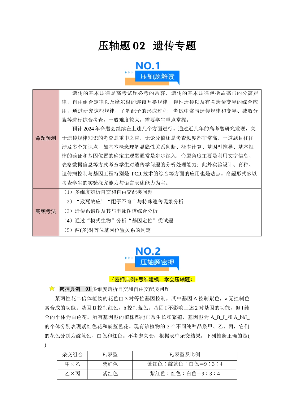 压轴题02 遗传专题 (解析版).docx_第1页