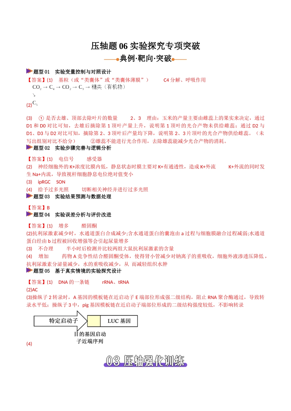 压轴题06 实验探究专项突破(5大题型精析)(全国通用)(答案版).docx_第1页