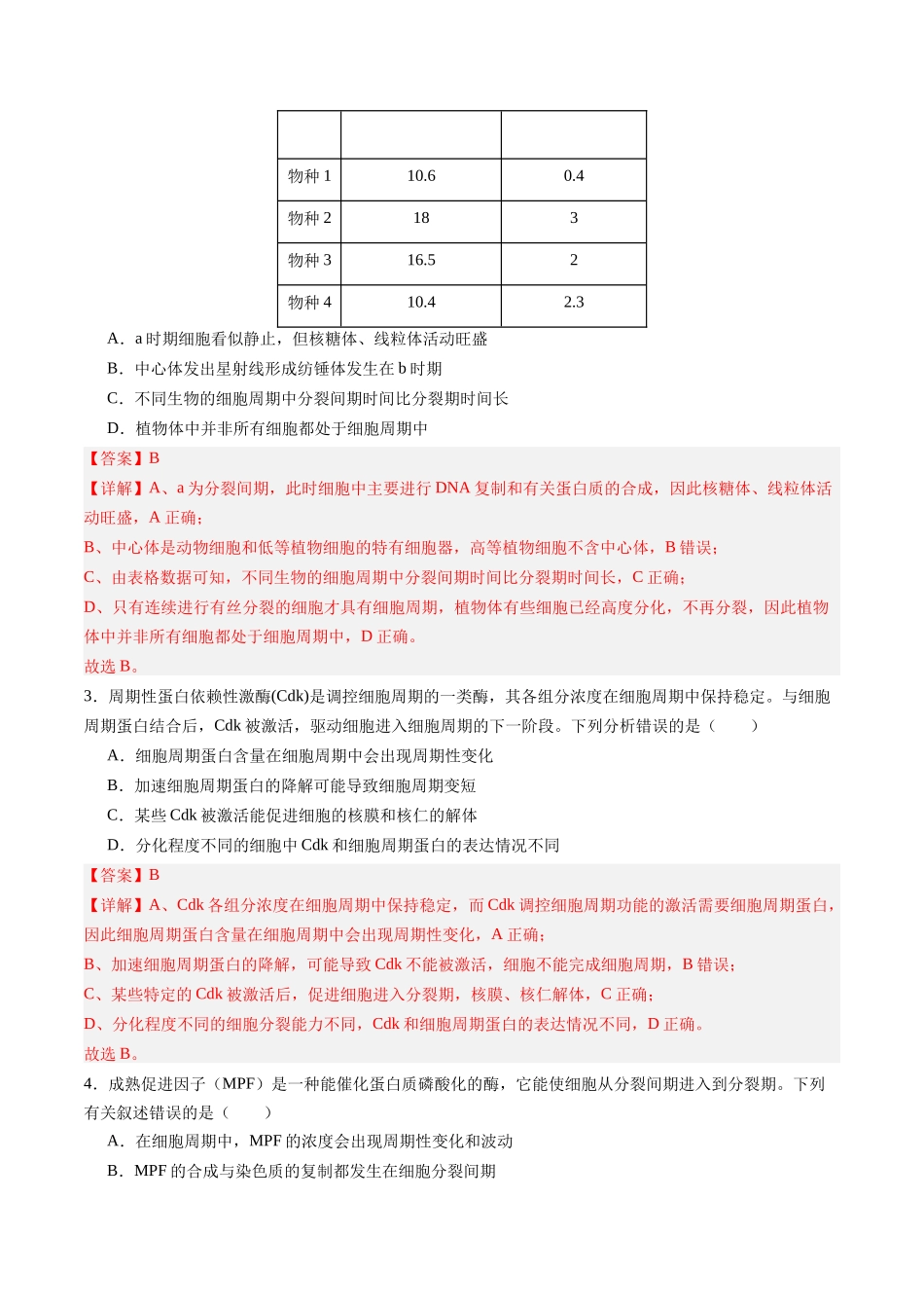 第12讲 细胞的增殖(专项训练)(四川专用)(教师版).docx_第2页