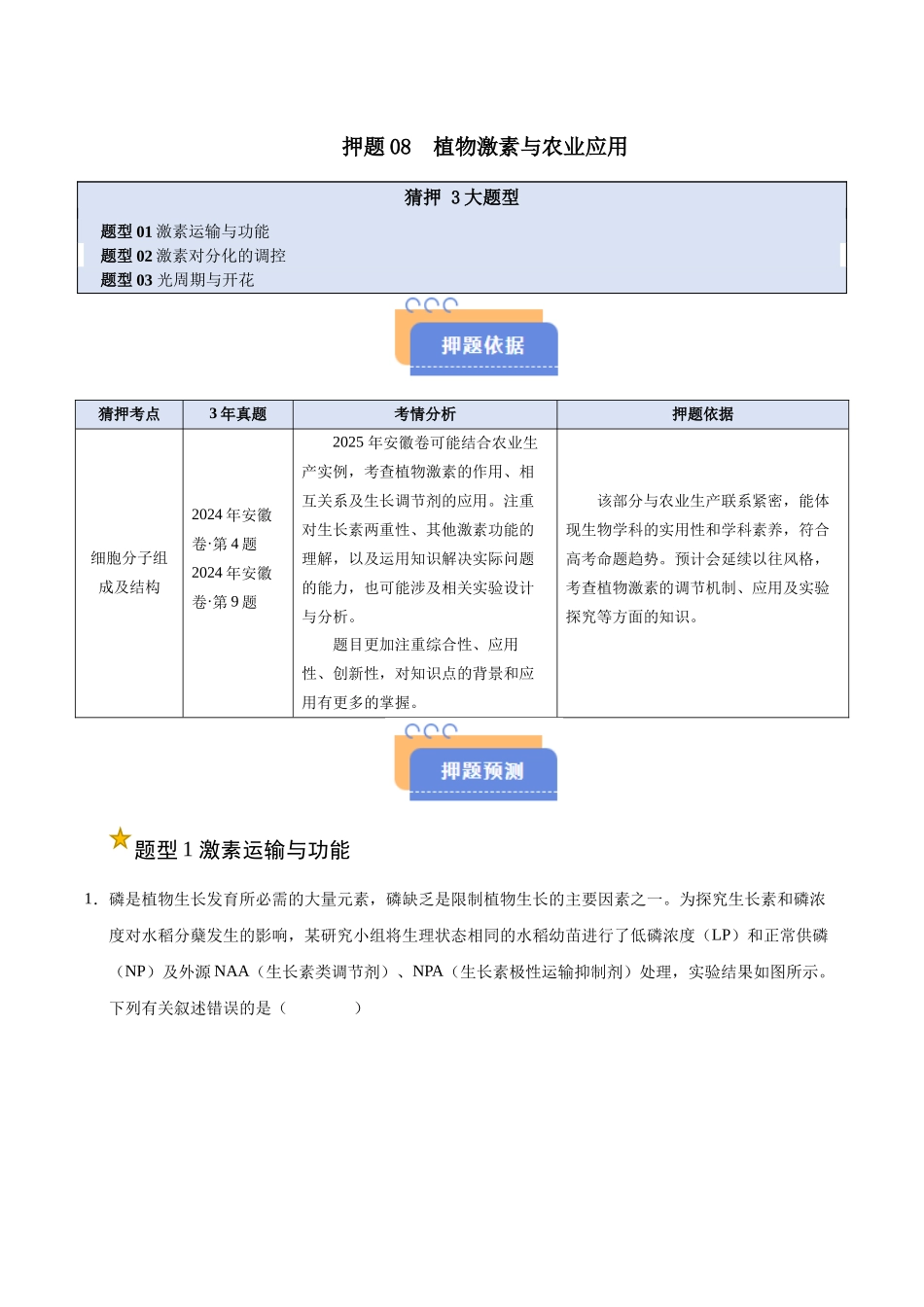 押题08 植物激素与农业应用（3大题型猜押）（学生版）.docx_第1页